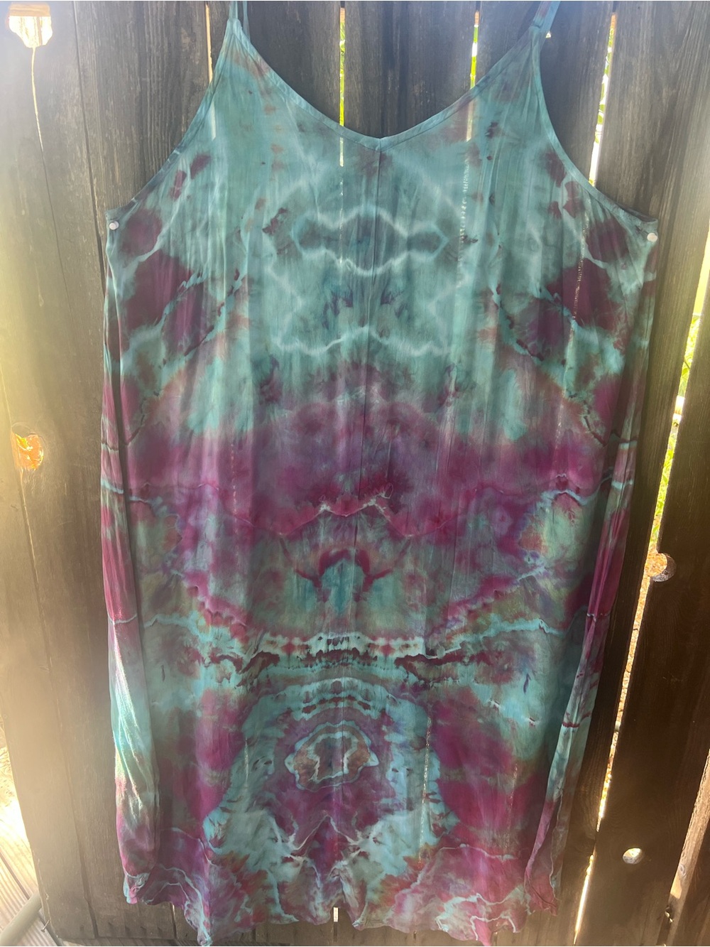 Hand tied and dyed Teal and Plum Tie-Dye Midi Slip Dress